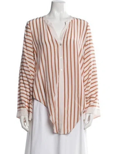 Pre-owned L'agence Silk Striped Blouse In Brown
