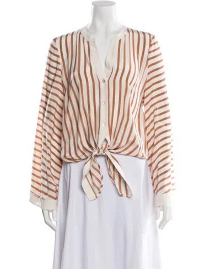 Pre-owned L'agence Silk Striped Blouse In Neutral