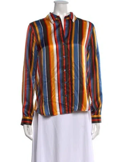 Pre-owned L'agence Silk Striped Blouse In Orange