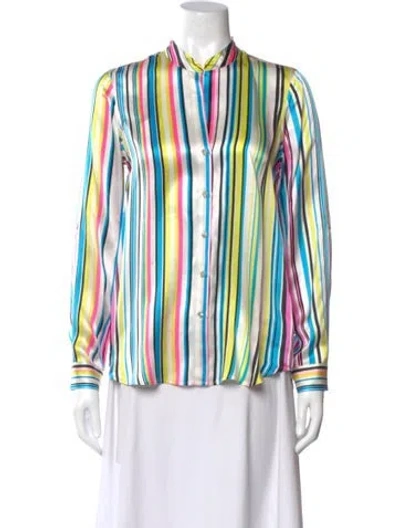 Pre-owned L'agence Silk Striped Blouse In White