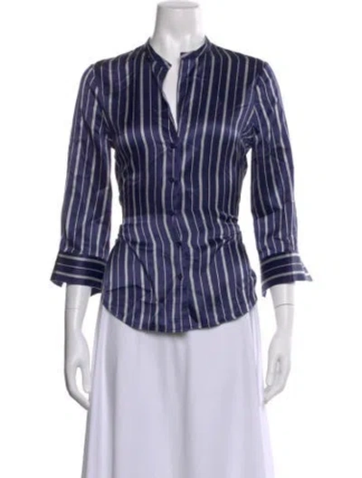 Pre-owned L'agence Silk Striped Button-up Top In Blue