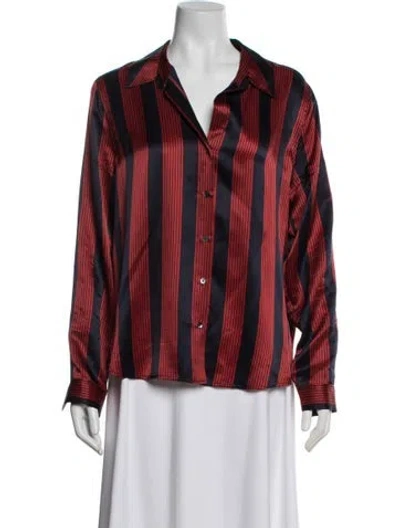 Pre-owned L'agence Silk Striped Button-up Top In Blue