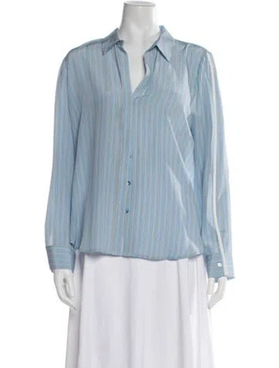 Pre-owned L'agence Silk Striped Button-up Top In Blue
