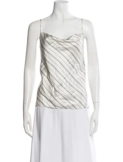 Pre-owned L'agence Silk Striped Top In White