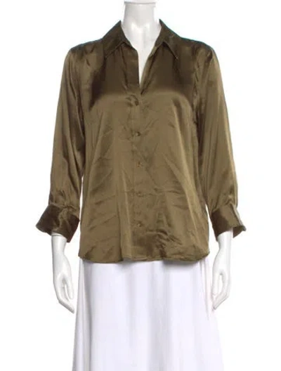 Pre-owned L'agence Silk Three-quarter Sleeve Blouse In Green