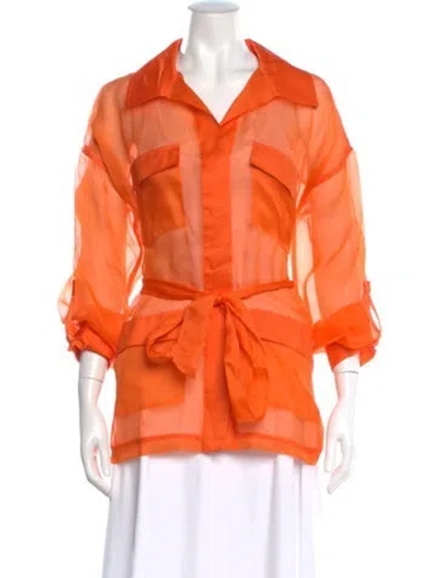 Pre-owned L'agence Silk Three-quarter Sleeve Blouse In Orange