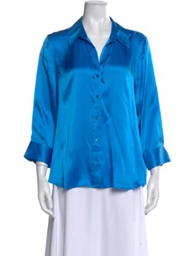Pre-owned L'agence Silk Three-quarter Sleeve Blouse W/ Tags In Blue