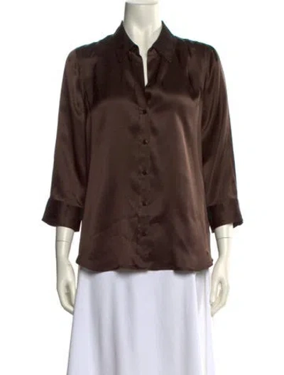 Pre-owned L'agence Silk Three-quarter Sleeve Button-up Top In Brown