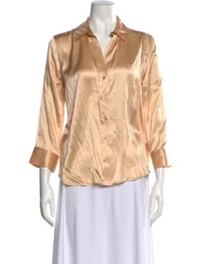 Pre-owned L'agence Silk Three-quarter Sleeve Button-up Top In Neutral