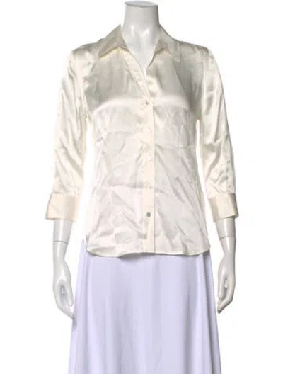 Pre-owned L'agence Silk Three-quarter Sleeve Button-up Top In Neutrals