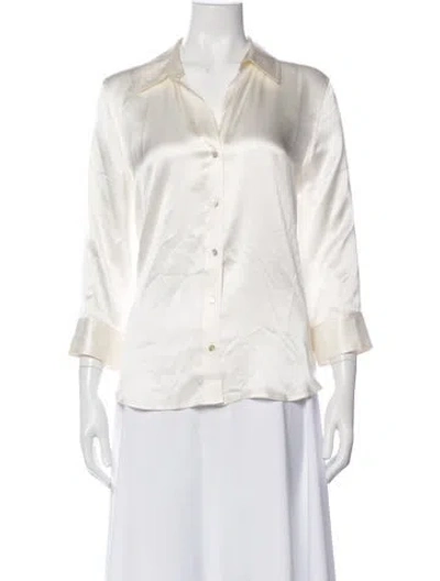 Pre-owned L'agence Silk Three-quarter Sleeve Button-up Top In Neutrals
