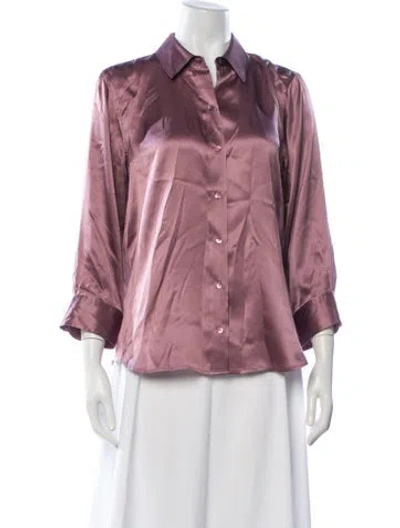 Pre-owned L'agence Silk Three-quarter Sleeve Button-up Top In Pink