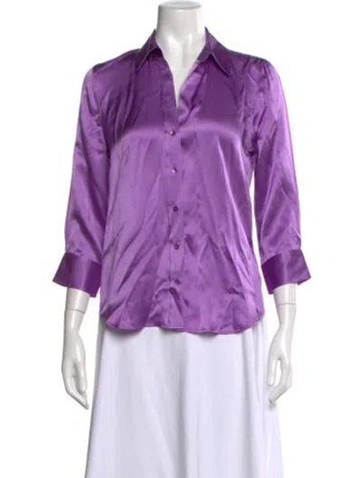 Pre-owned L'agence Silk Three-quarter Sleeve Button-up Top In Purple