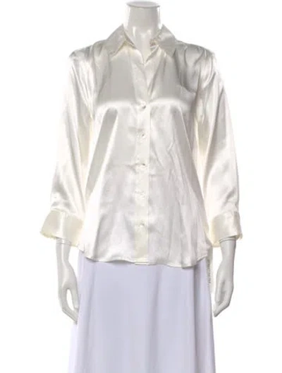 Pre-owned L'agence Silk Three-quarter Sleeve Button-up Top W/ Tags In Neutral
