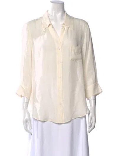 Pre-owned L'agence Silk Three-quarter Sleeve Button-up Top In White