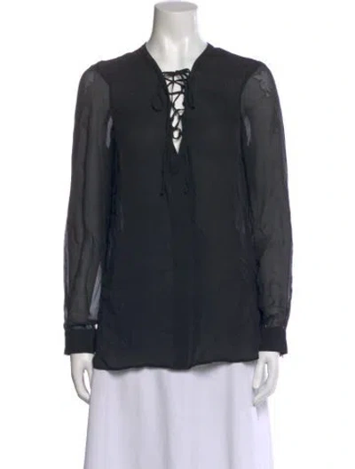 Pre-owned L'agence Silk Tie Neck Blouse In Black
