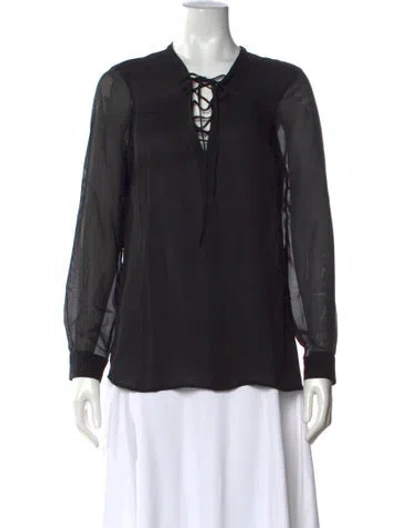 Pre-owned L'agence Silk Tie Neck Blouse In Black