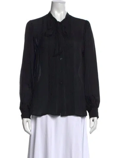 Pre-owned L'agence Silk Tie Neck Blouse In Black