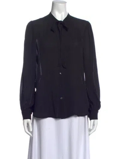 Pre-owned L'agence Silk Tie Neck Blouse In Black