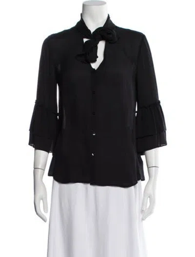 Pre-owned L'agence Silk Tie Neck Blouse In Black