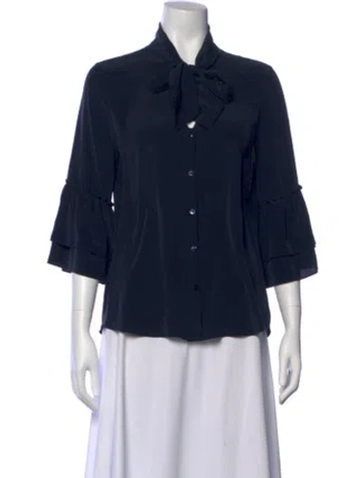 Pre-owned L'agence Silk Tie Neck Blouse In Blue