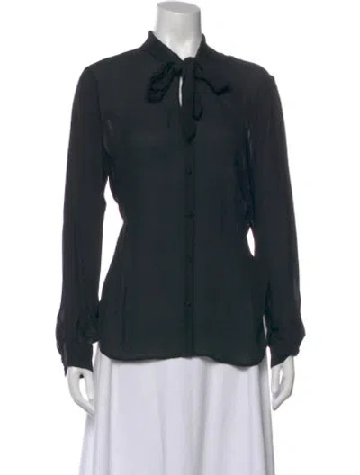 Pre-owned L'agence Silk Tie Neck Blouse In Green