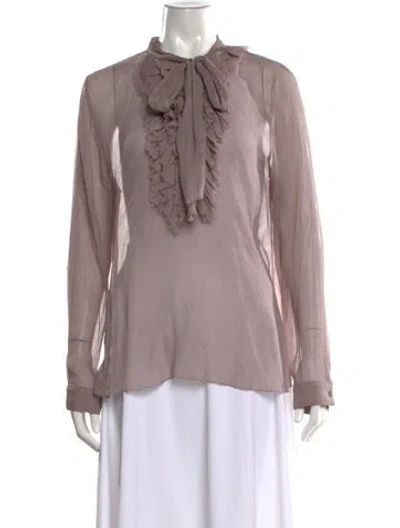 Pre-owned L'agence Silk Tie Neck Blouse In Purple