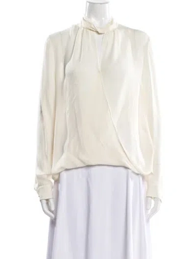 Pre-owned L'agence Silk Tie Neck Blouse In White