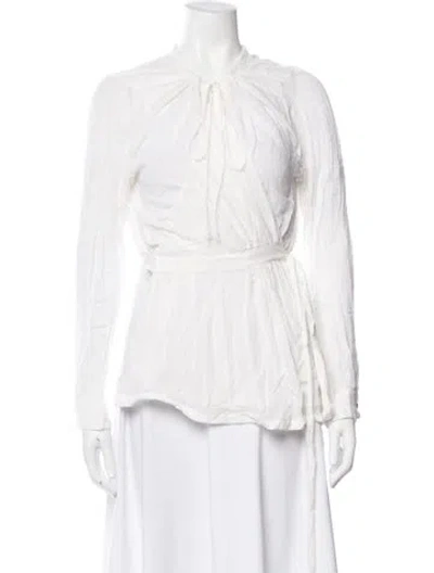 Pre-owned L'agence Silk Tie Neck Blouse In White