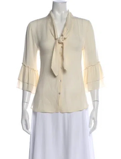 Pre-owned L'agence Silk Tie Neck Blouse In White