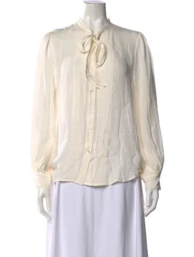 Pre-owned L'agence Silk Tie Neck Blouse In White