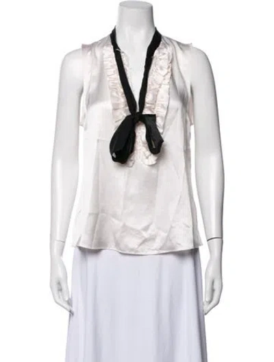 Pre-owned L'agence Silk Tie Neck Blouse In White