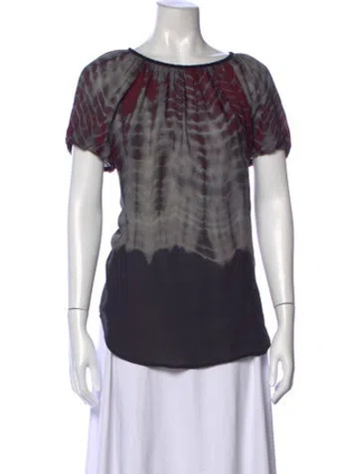 Pre-owned L'agence Silk Tie-dye Print Top In Gray