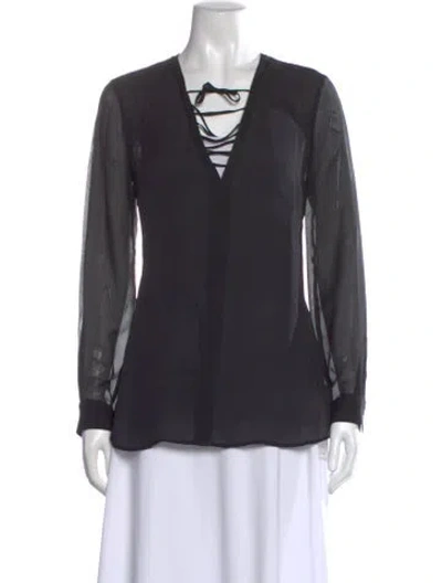 Pre-owned L'agence Silk V-neck Blouse In Black