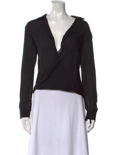 Pre-owned L'agence Silk V-neck Blouse In Black