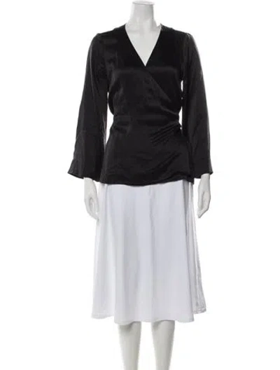 Pre-owned L'agence Silk V-neck Blouse In Black