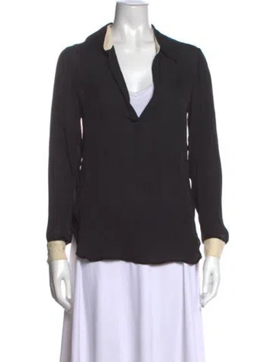 Pre-owned L'agence Silk V-neck Blouse In Black