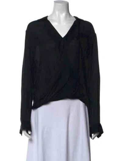 Pre-owned L'agence Silk V-neck Blouse In Black