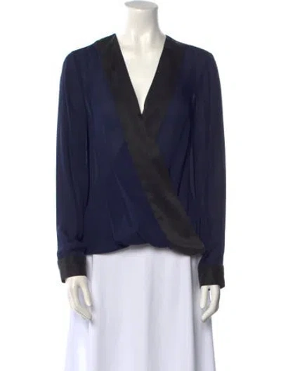 Pre-owned L'agence Silk V-neck Blouse In Blue