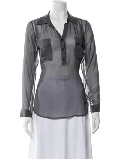 Pre-owned L'agence Silk V-neck Blouse In Blue