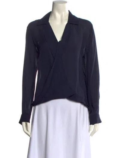 Pre-owned L'agence Silk V-neck Blouse In Blue