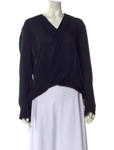 Pre-owned L'agence Silk V-neck Blouse In Blue