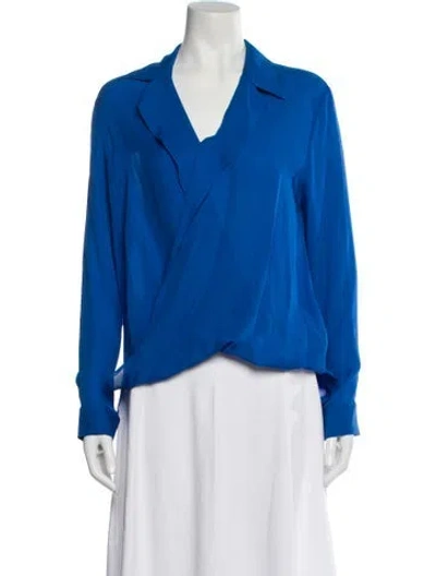 Pre-owned L'agence Silk V-neck Blouse In Blue