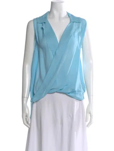 Pre-owned L'agence Silk V-neck Blouse In Blue
