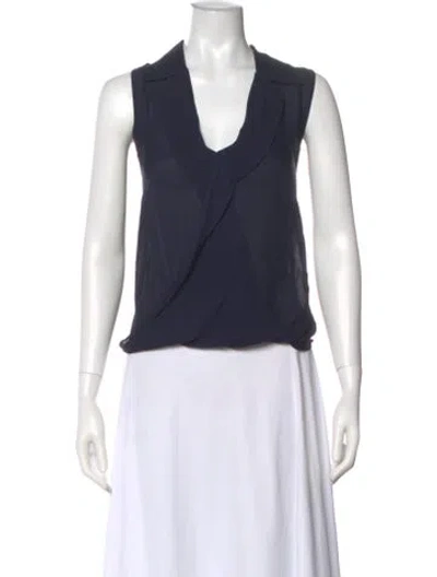 Pre-owned L'agence Silk V-neck Blouse In Blue