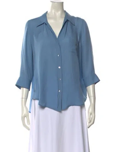 Pre-owned L'agence Silk V-neck Blouse In Blue