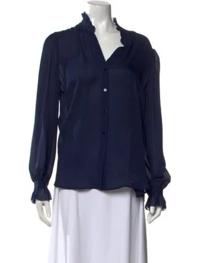 Pre-owned L'agence Silk V-neck Blouse In Blue