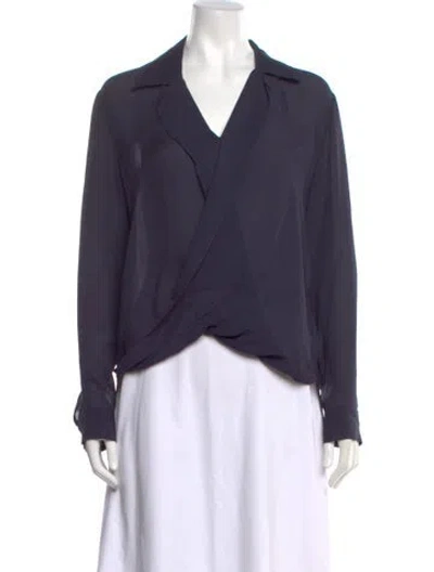 Pre-owned L'agence Silk V-neck Blouse In Blue