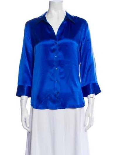 Pre-owned L'agence Silk V-neck Blouse In Blue