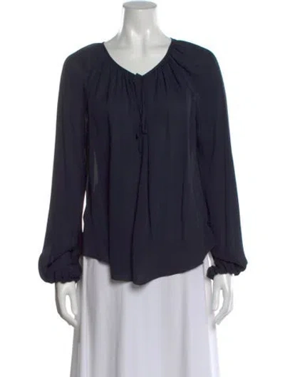 Pre-owned L'agence Silk V-neck Blouse In Blue